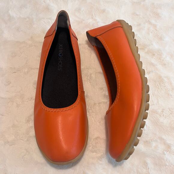 Xero Shoes Phoenix Knit Minimalist Flats Orange Leather Womens Size 39 EU 8.5 US - Picture 1 of 7
